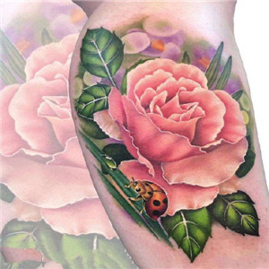 彩色纹身头像 小手臂粉红色花朵纹身图片