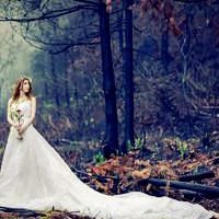 森系婚纱美女,森女系婚纱照白色纯洁的美感