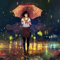 唯美雨中漫画女生头像图片,为爱淋雨也值得了