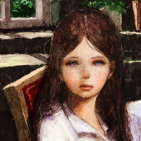 油画人物头像图片,满脸忧伤的小女生,小姑娘,傻傻的想着过去