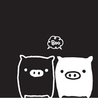 可爱黑白猪头像图片,色彩以黑、白、灰三色变化