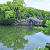 浙江临海风景头像图片,公园中的山水,桥,树木